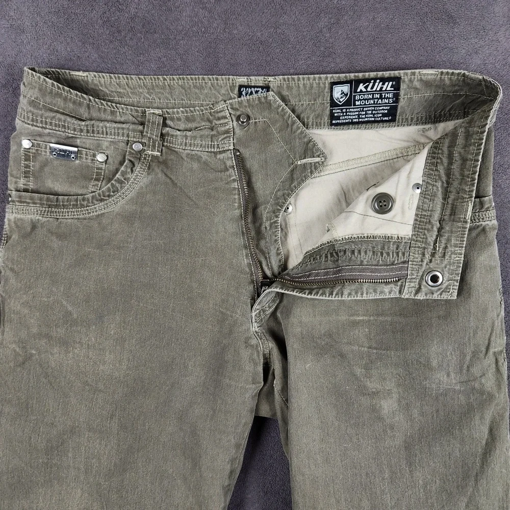 Kuhl Revolvr Pants Mens 32x34 Khaki Green Utility Cargo Stretch Hiking Workwear